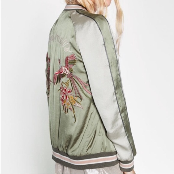 Zara Jackets & Blazers - Zara satin bird embroidered Dreamers bomber jacket